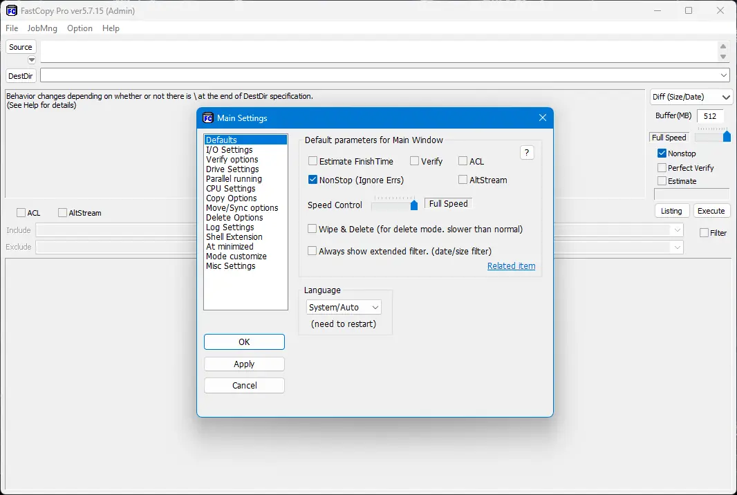 Настройки программы