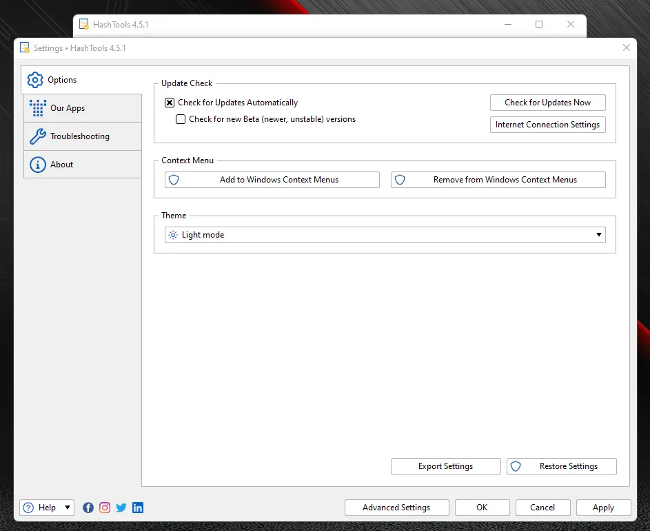 Настройки программы