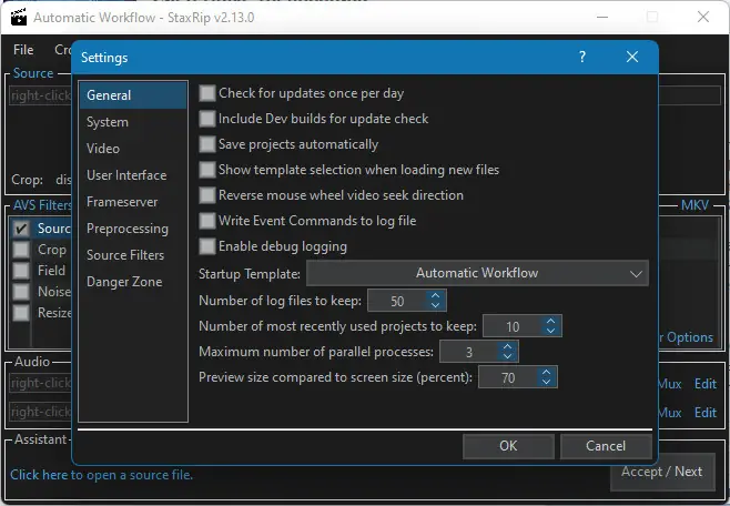 Настройки программы