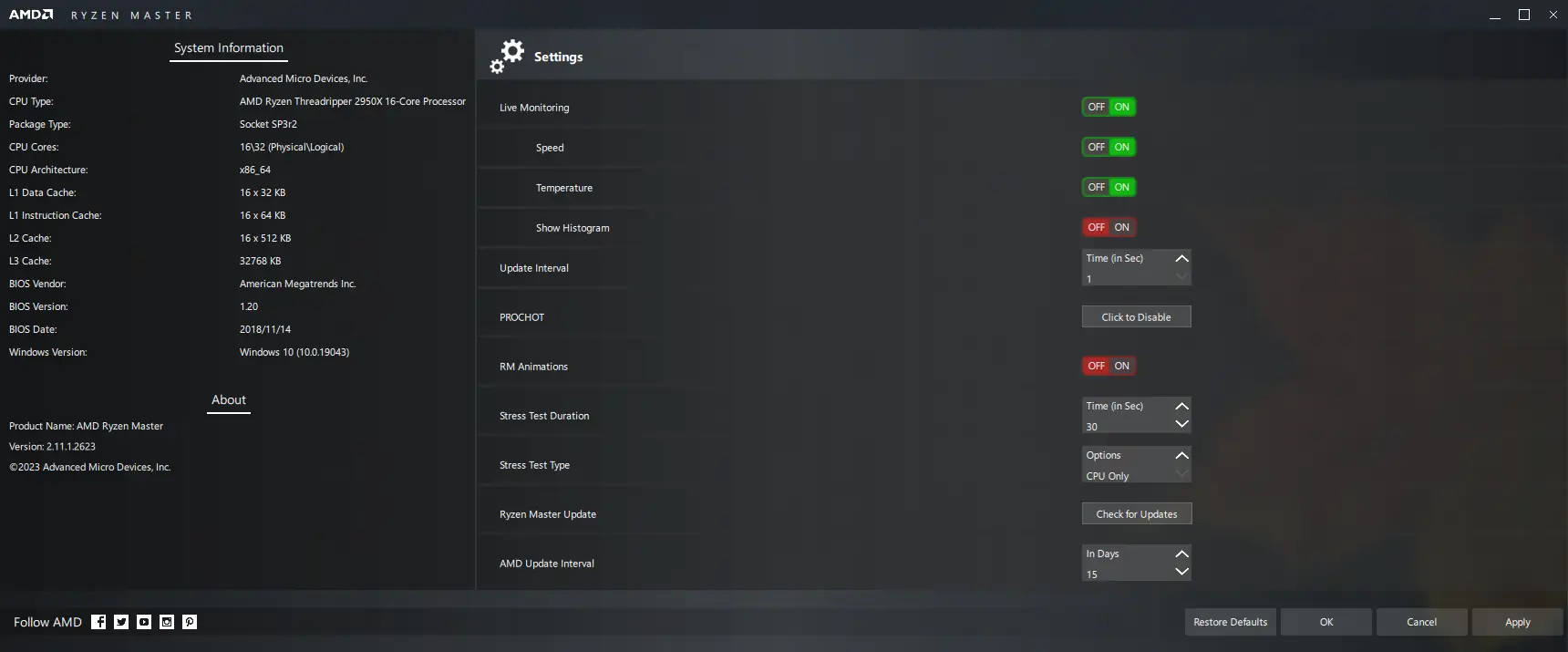 Настройки программы