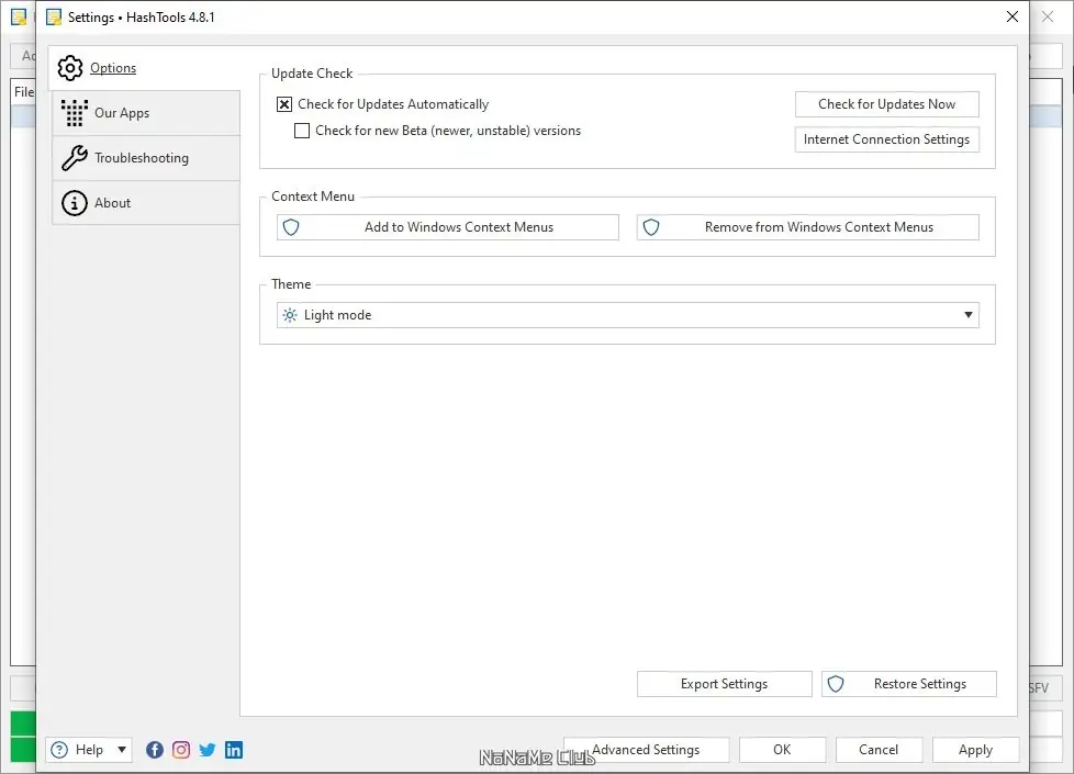 Настройки программы