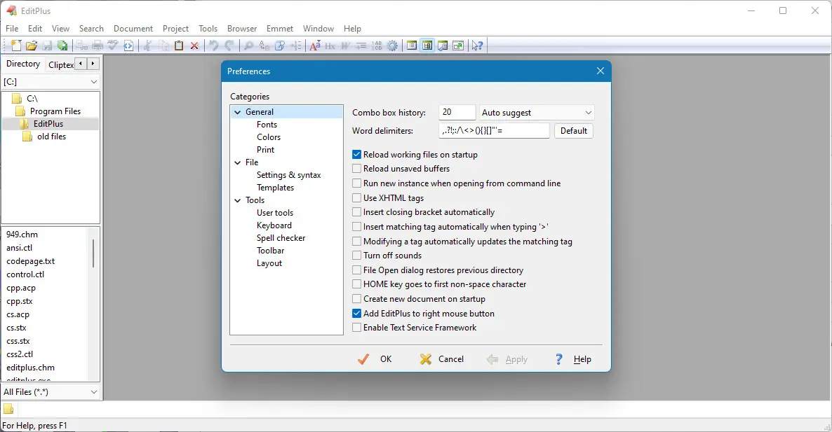 Настройки программы