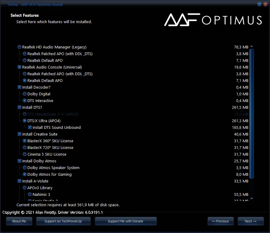 Пользовательсткй интерфейс AAF DCH Optimus Sound v6.0.9191.1 Realtek Mod by AlanFinotty [En]