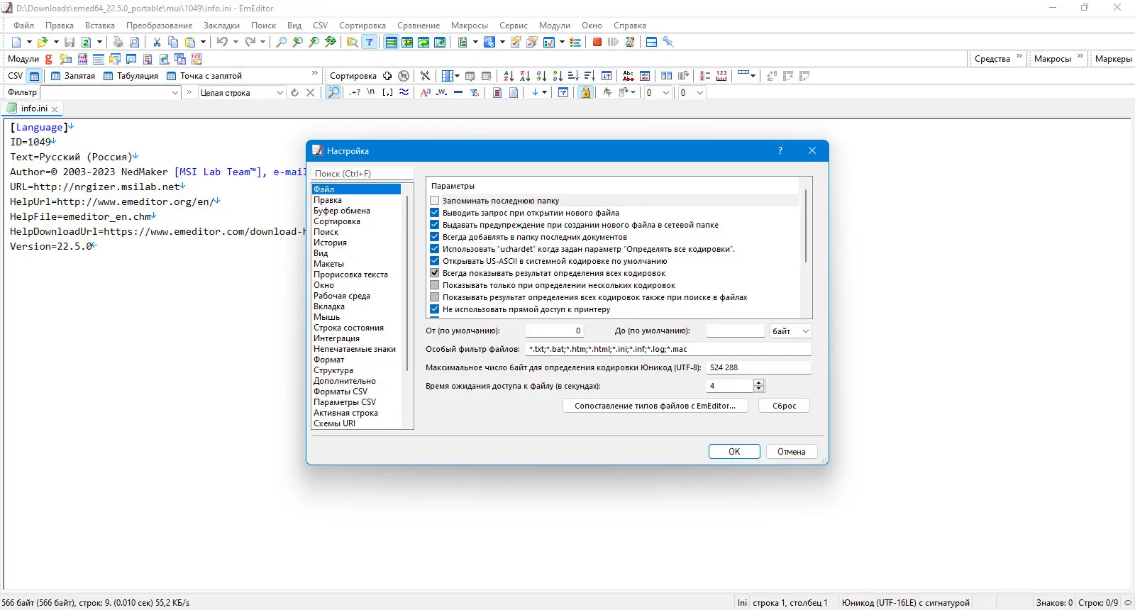 Пользовательсткй интерфейс Emurasoft EmEditor Professional 22.5.0 + Portable [Multi Ru]