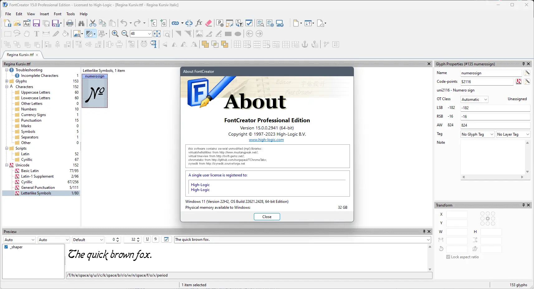 Пользовательсткй интерфейс High-Logic FontCreator Professional 15.0.0.2941 Portable by 7997 [En]