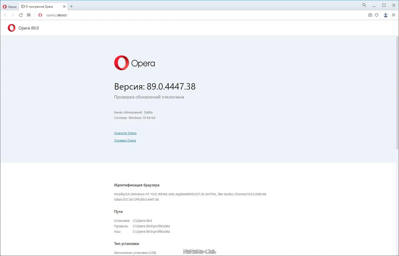 Пользовательсткй интерфейс Opera 89.0.4447.38 Portable by Cento8 [Ru En]