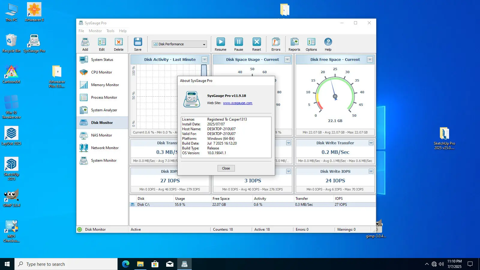 Пользовательсткй интерфейс SysGauge System Monitor 11.9.18 Free Pro Server [En]