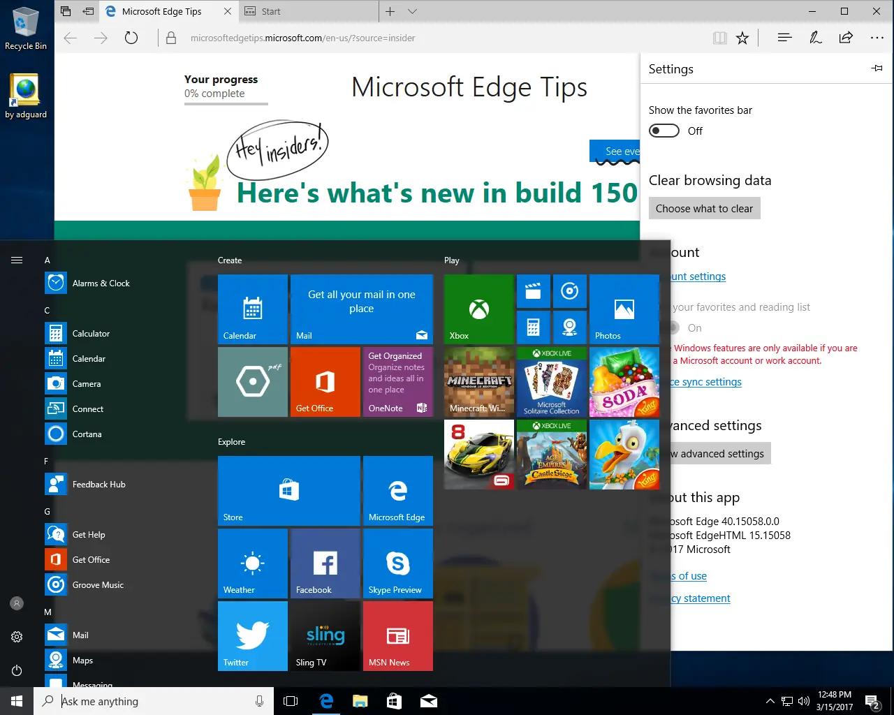 Пользовательсткй интерфейс Windows 10 Redstone 2 [15058.0] RC (x86-x64) AIO [32in2] adguard v17.03.15 (2017) Русский Английский