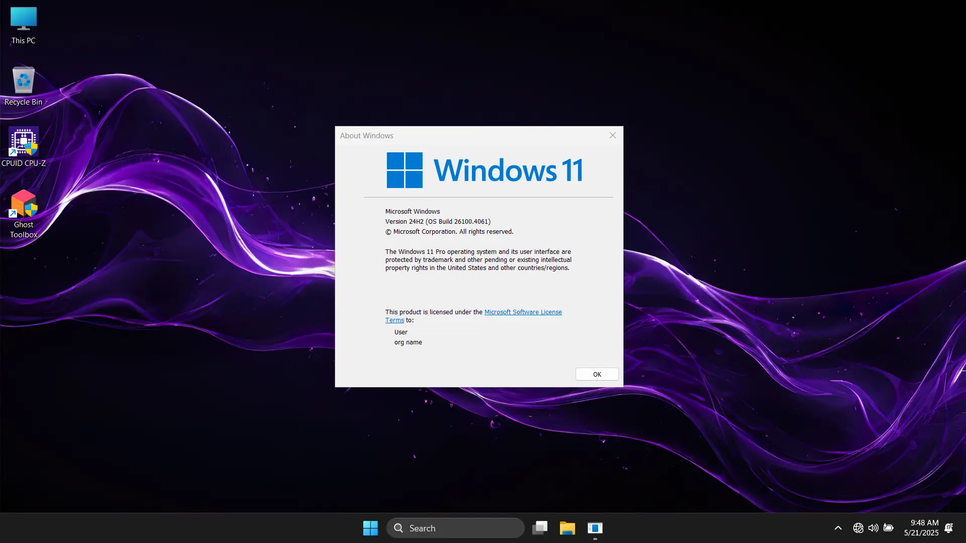 Пользовательсткй интерфейс Windows 11 PRO 24H2 26100.4061 Update 15 by Ghost Spectre [En]
