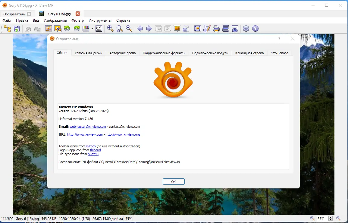 Пользовательсткй интерфейс XnViewMP 1.4.2 (x64) + Portable [Multi Ru]