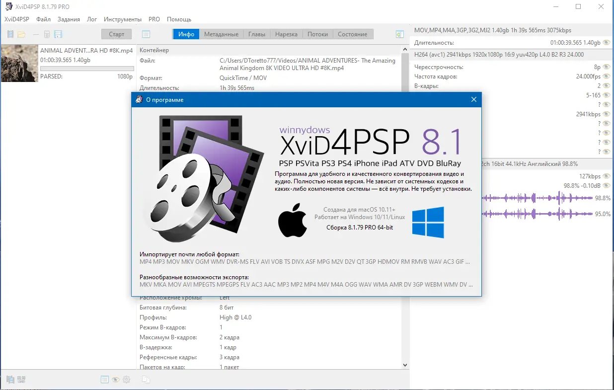 Пользовательсткй интерфейс XviD4PSP 8.1.79 Pro (x64) Portable by 7997 [Multi Ru]