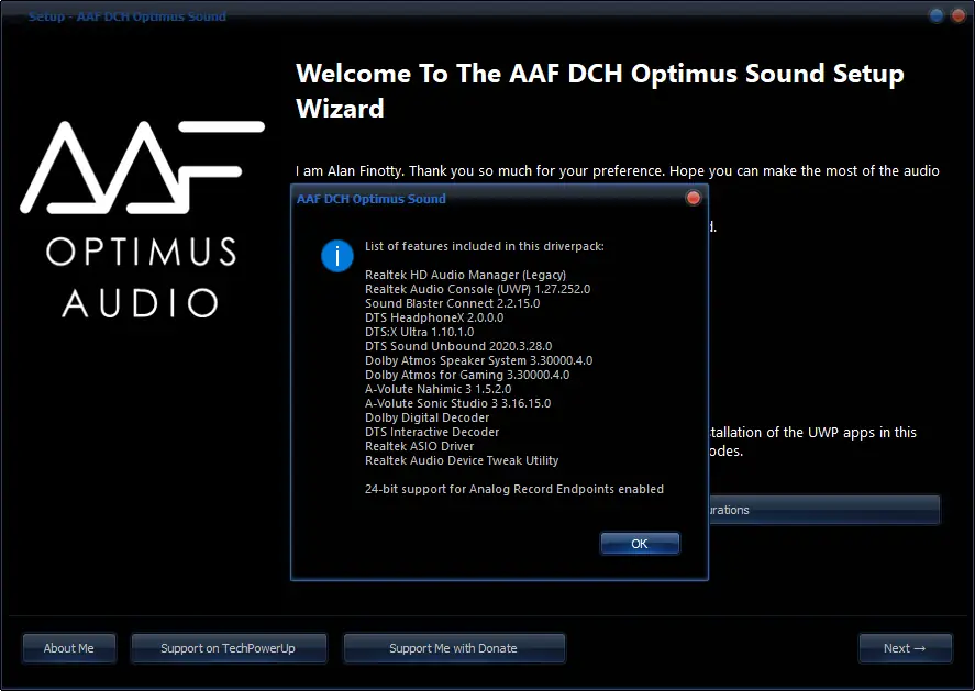 Программный интерфейс AAF DCH Optimus Sound v6.0.9191.1 Realtek Mod by AlanFinotty [En]