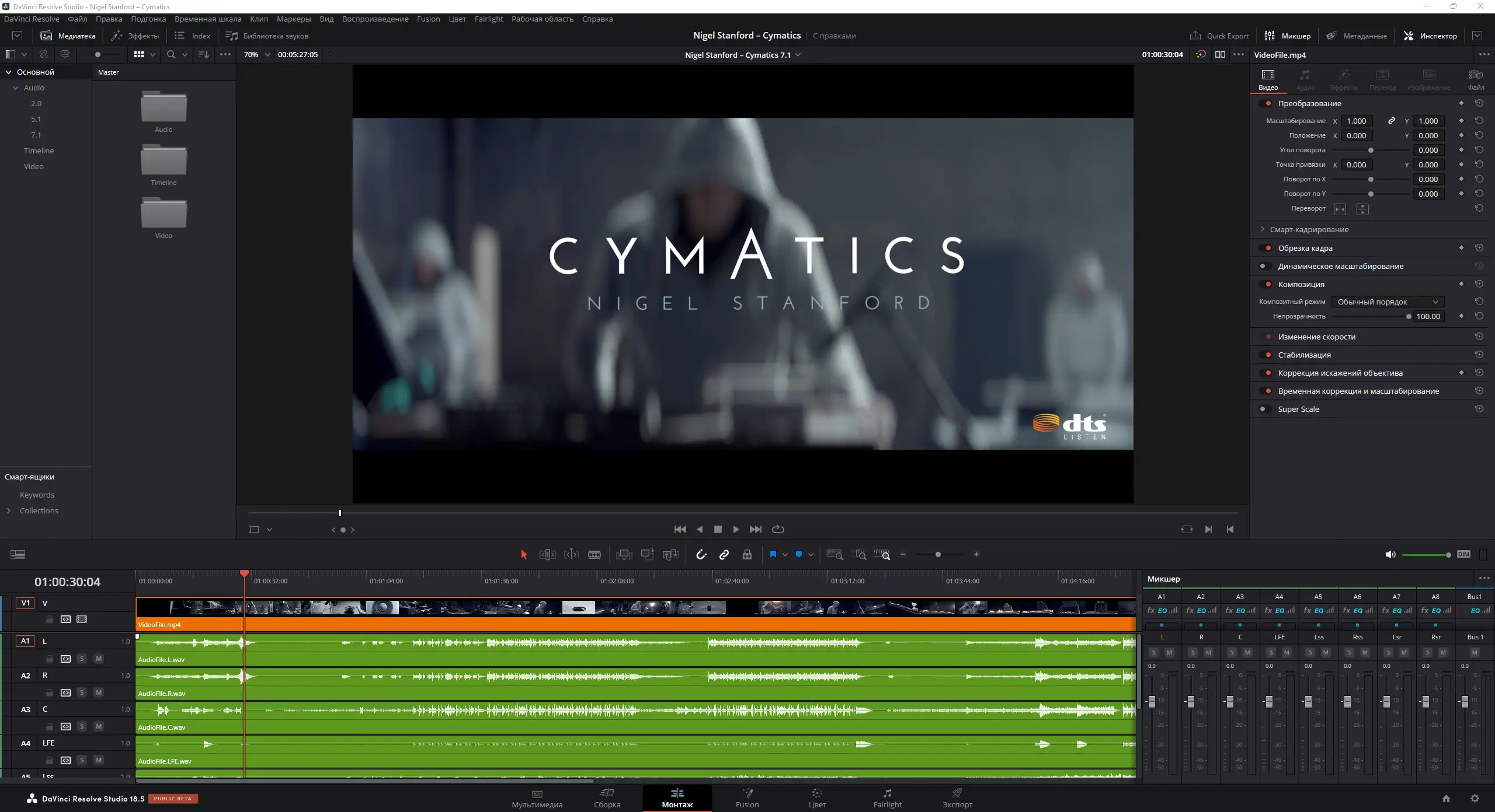 Программный интерфейс Blackmagic Design DaVinci Resolve Studio 18.5b Build 31 Public Beta 4 [Multi Ru]
