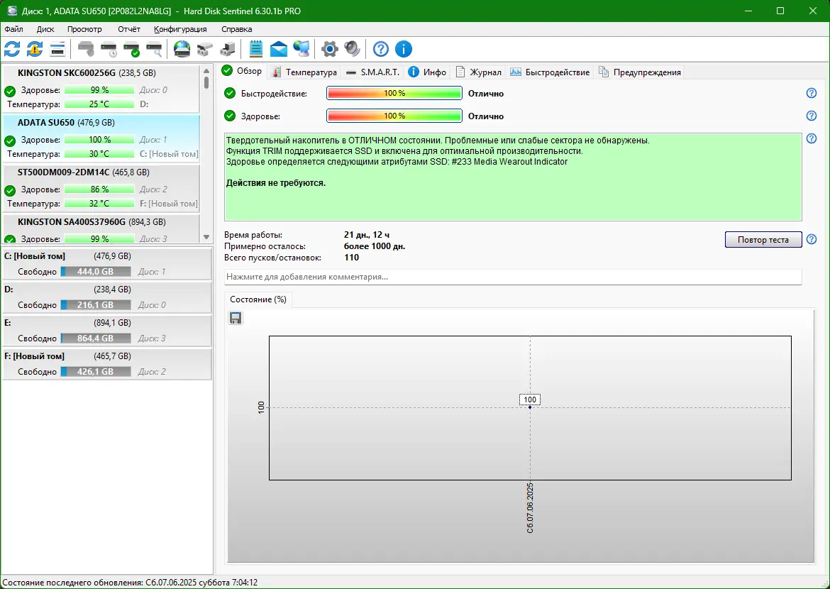 Программный интерфейс Hard Disk Sentinel PRO 6.30.1 Build 13402 Beta RePack (& Portable) by elchupacabra [Multi Ru]