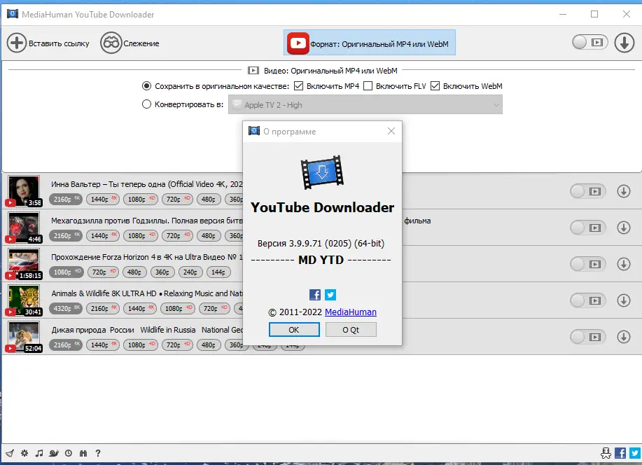 Программный интерфейс MediaHuman YouTube Downloader 3.9.9.71 (0205) RePack (& Portable) by TryRooM [Multi Ru]