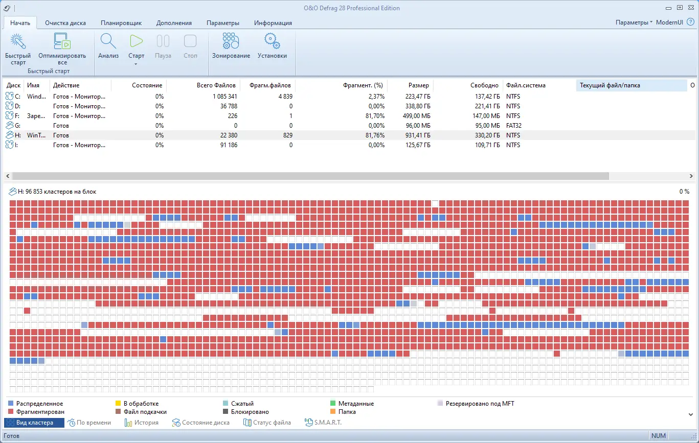 Программный интерфейс O&O Defrag Professional 28.0 Build 10006 RePack (& Portable) by elchupacabra [Ru En]