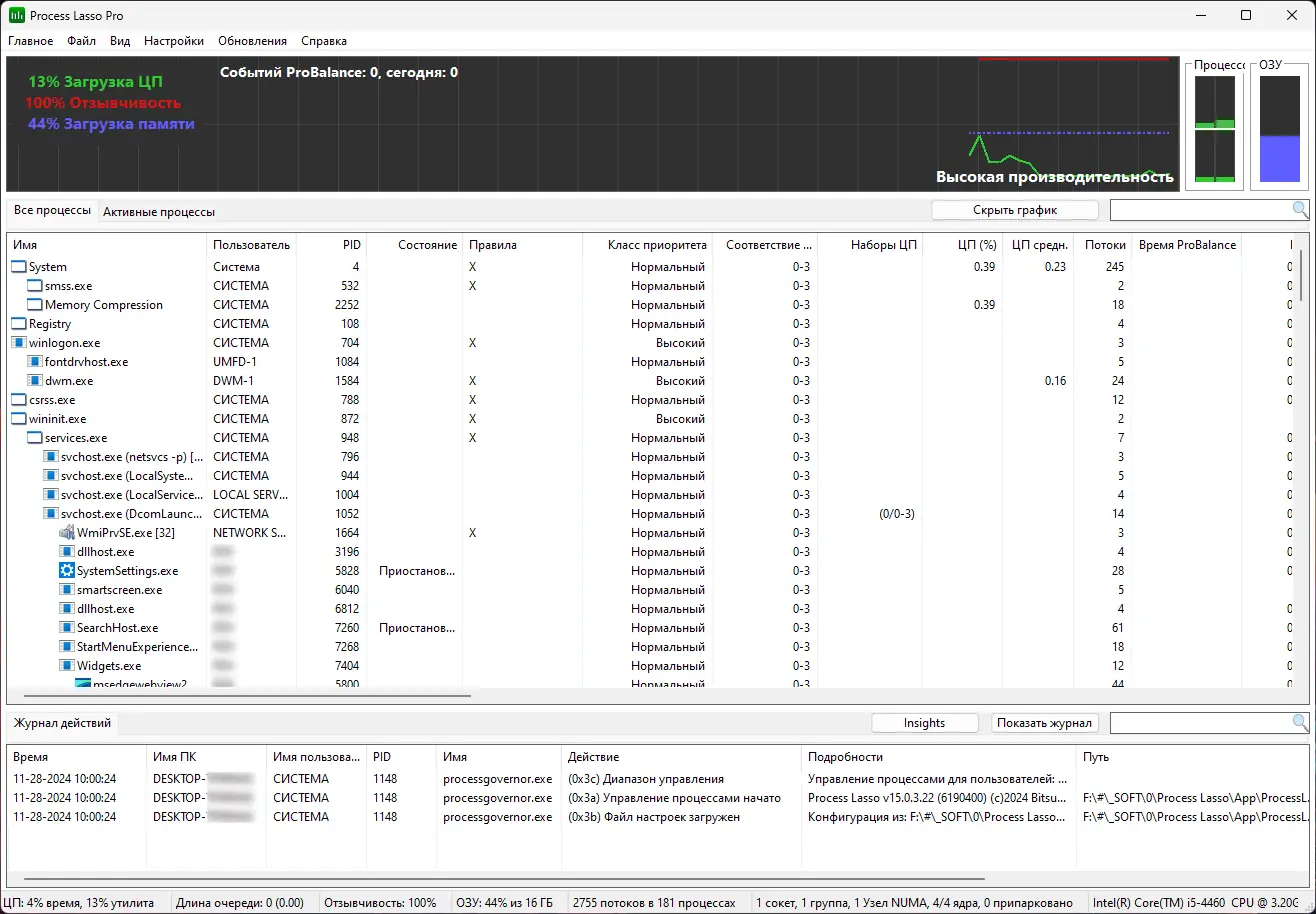 Программный интерфейс Process Lasso Pro 15.0.3.22 RePack (& Portable) by elchupacabra [Multi Ru]