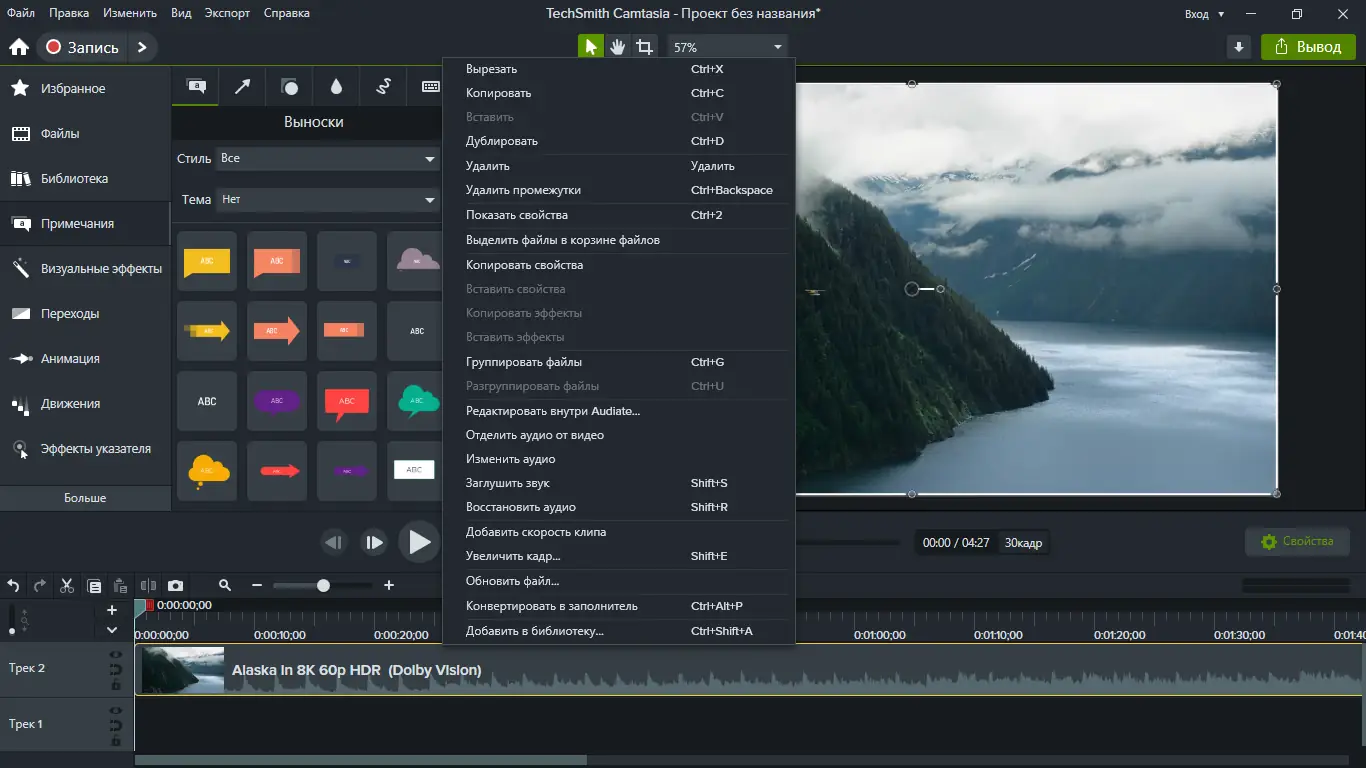 Программный интерфейс TechSmith Camtasia 22.5.2 (Build 44147) RePack by elchupacabra [Multi Ru]