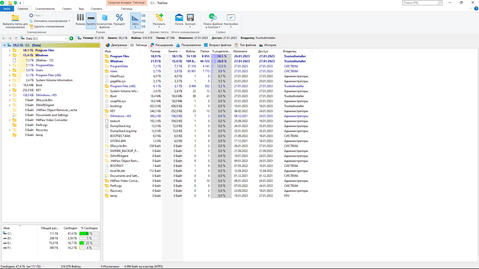 Программный интерфейс TreeSize Professional 8.6.0.1762 (x64) RePack (& Portable) by elchupacabra [Multi Ru]