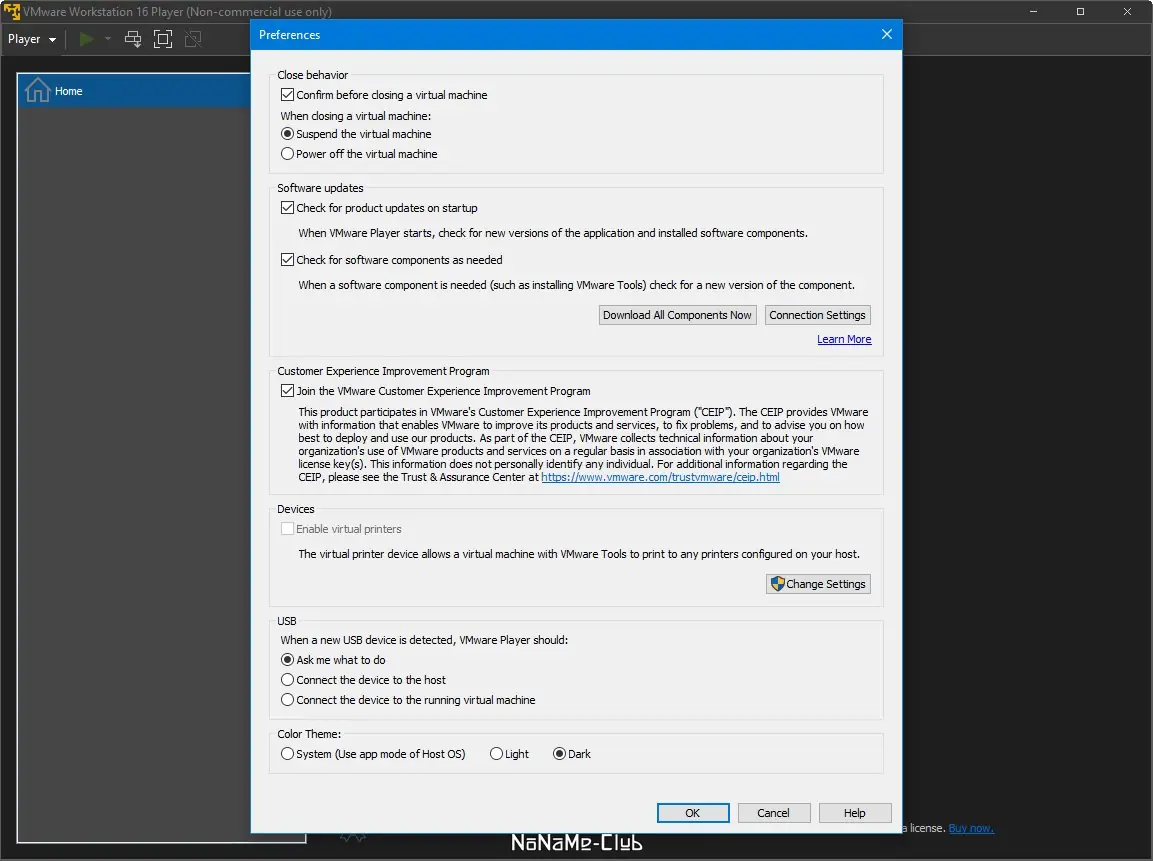 Программный интерфейс VMware Workstation Player 16.2.1 build 18811642 Free [En]