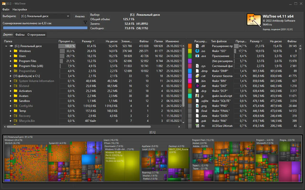 Программный интерфейс WizTree 4.11 Enterprise RePack (& portable) by 9649 [Multi Ru]