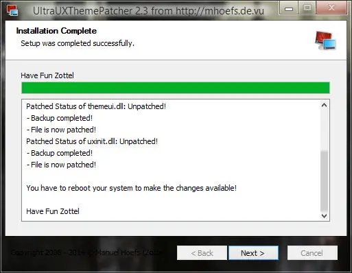 Установка UltraUXThemePatcher 2.3 (2014) Английский
