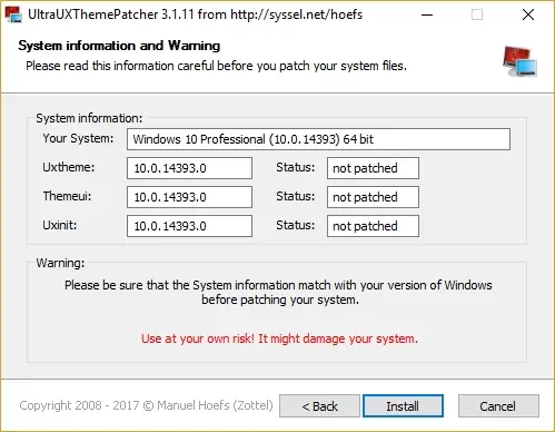 Установка UltraUXThemePatcher 3.1.11 (2017) Английский