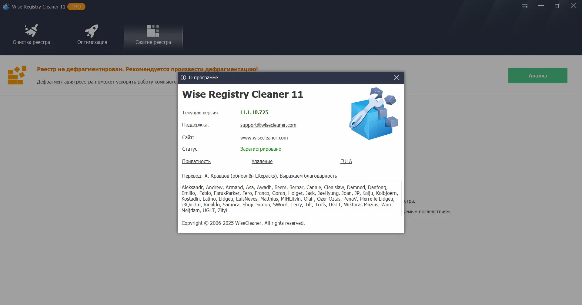 Установка Wise Registry Cleaner Pro 11.1.10.725 RePack (& portable) by elchupacabra [Multi Ru]